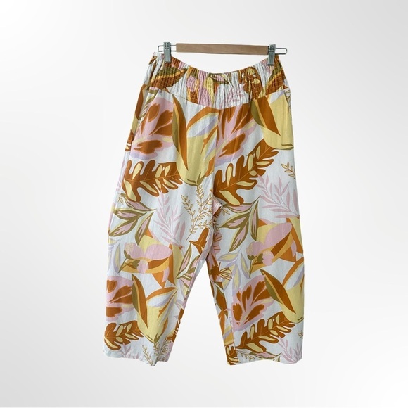 Tahari Smocked Tropical Linen Blend Wide Leg Pull On Pants NWOT Size L - Picture 1 of 7